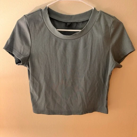 Blue Ribbed Crop Top - Picture 1 of 2